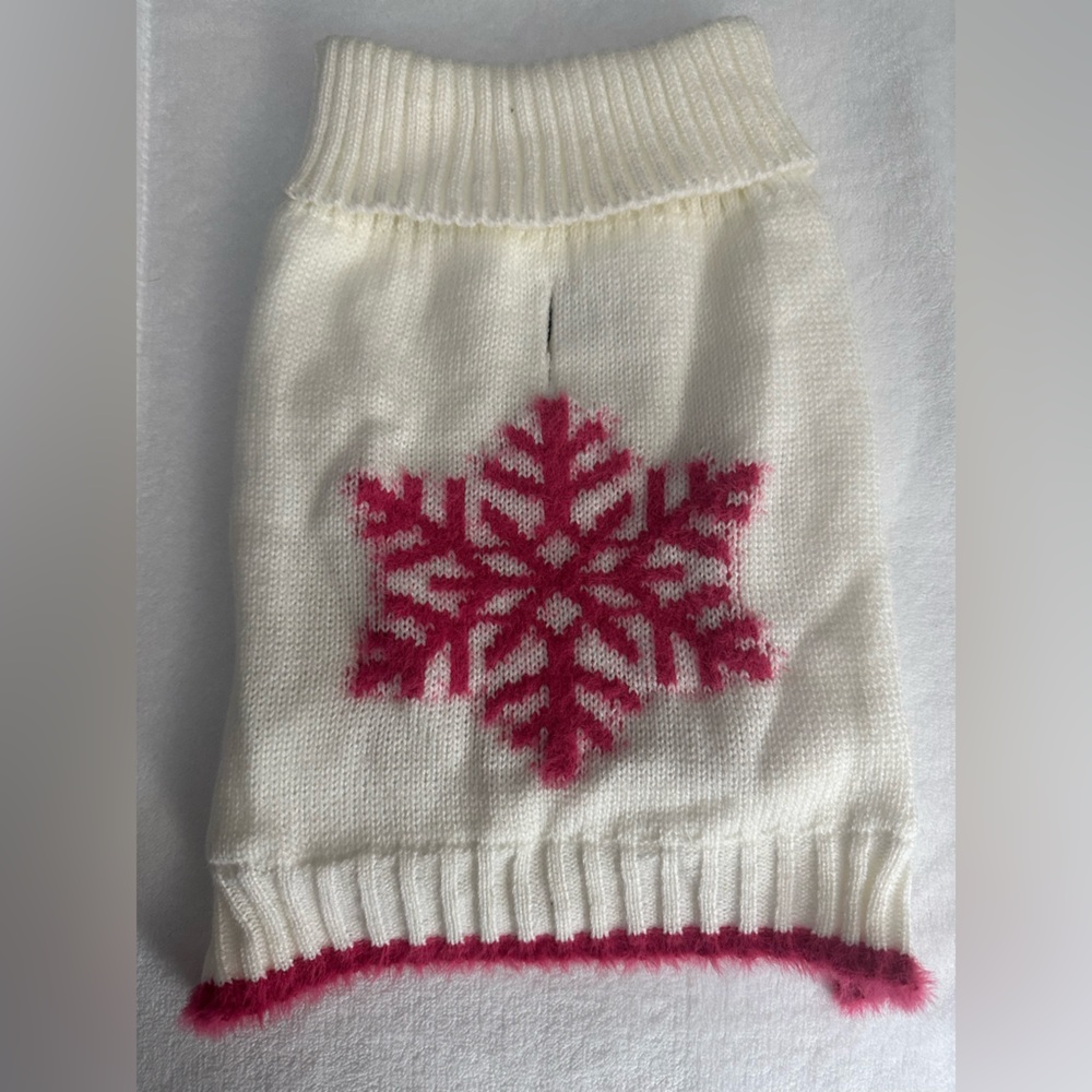 White and Pink Snowflake pet sweater
